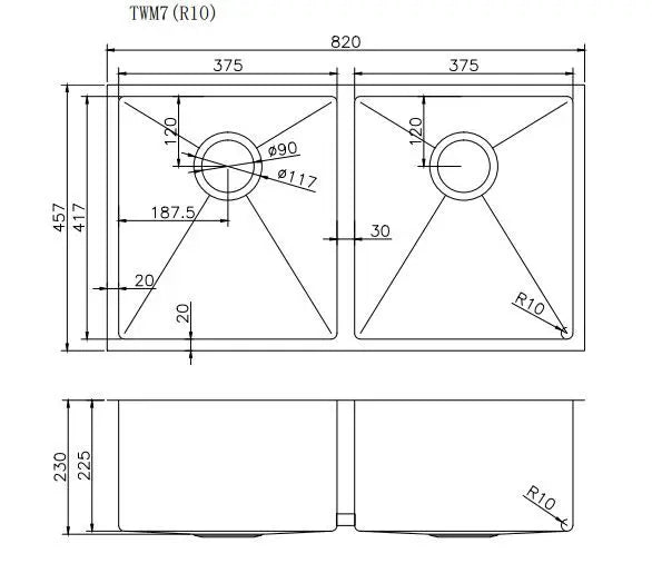 Handmade Stainless Steel Brushed Brass Double Bowl Kitchen Sink 1.2mm (Top/Flush/Undermount) 820*457*230mm