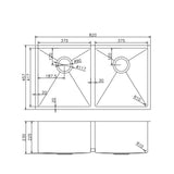 Handmade Stainless Steel Gun Metal Grey Double Bowl Kitchen Sink 1.2mm (Top/Flush/Undermount) 820*457*230mm