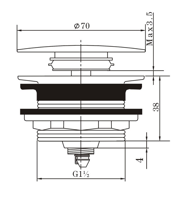 40mm Brushed Gun Metal Bathtub Pop Up Waste Non Overflow